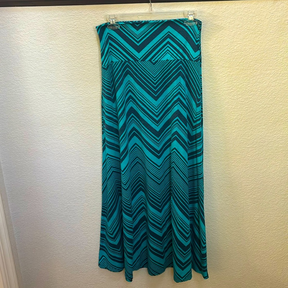 MOSSIMO SMALL MAXI SKIRT HEATHERED NAVY/TURQUOISE PRINT BUNDLE2SAVE GREAT COND - Picture 2 of 6